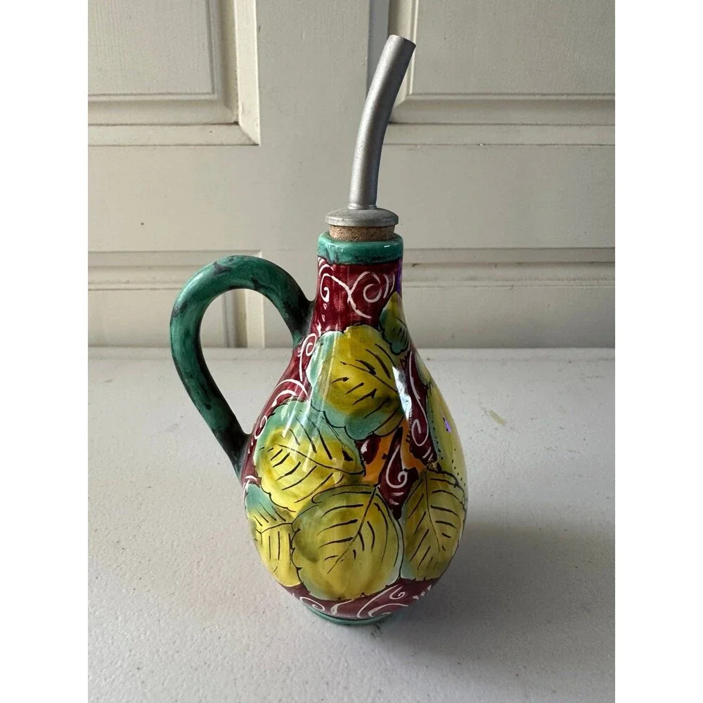 Grazia Positano Hand Painted Handmade Olive Oil Ceramic Pottery Bottle 16cm 6